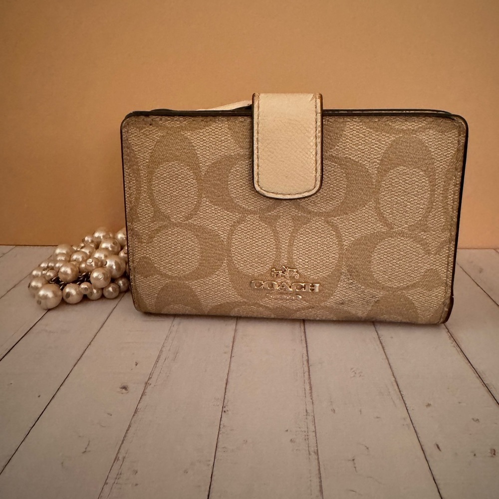 Coach Beige and Gold Women's Wallet - Picture 2 of 11